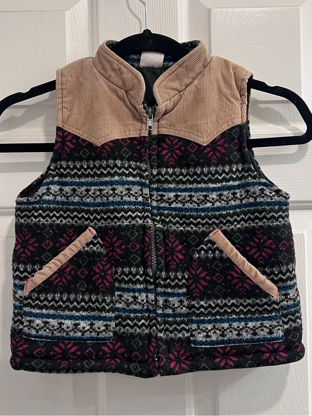 Kids Knit and Corduroy Vest Nordic Cottagecore Winterwear Whimsical Size 6/7